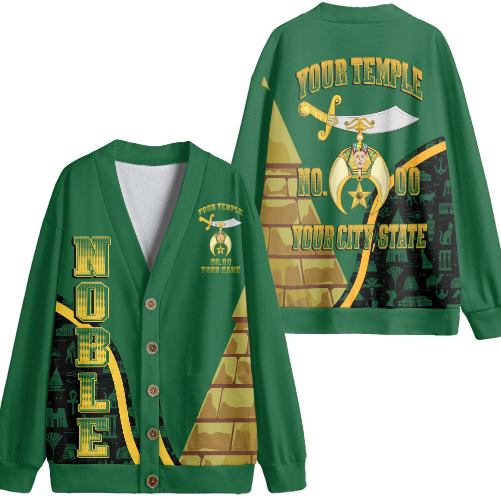Personalized Noble Shriners Emblem Fleece Cardigan Green Temple Name E