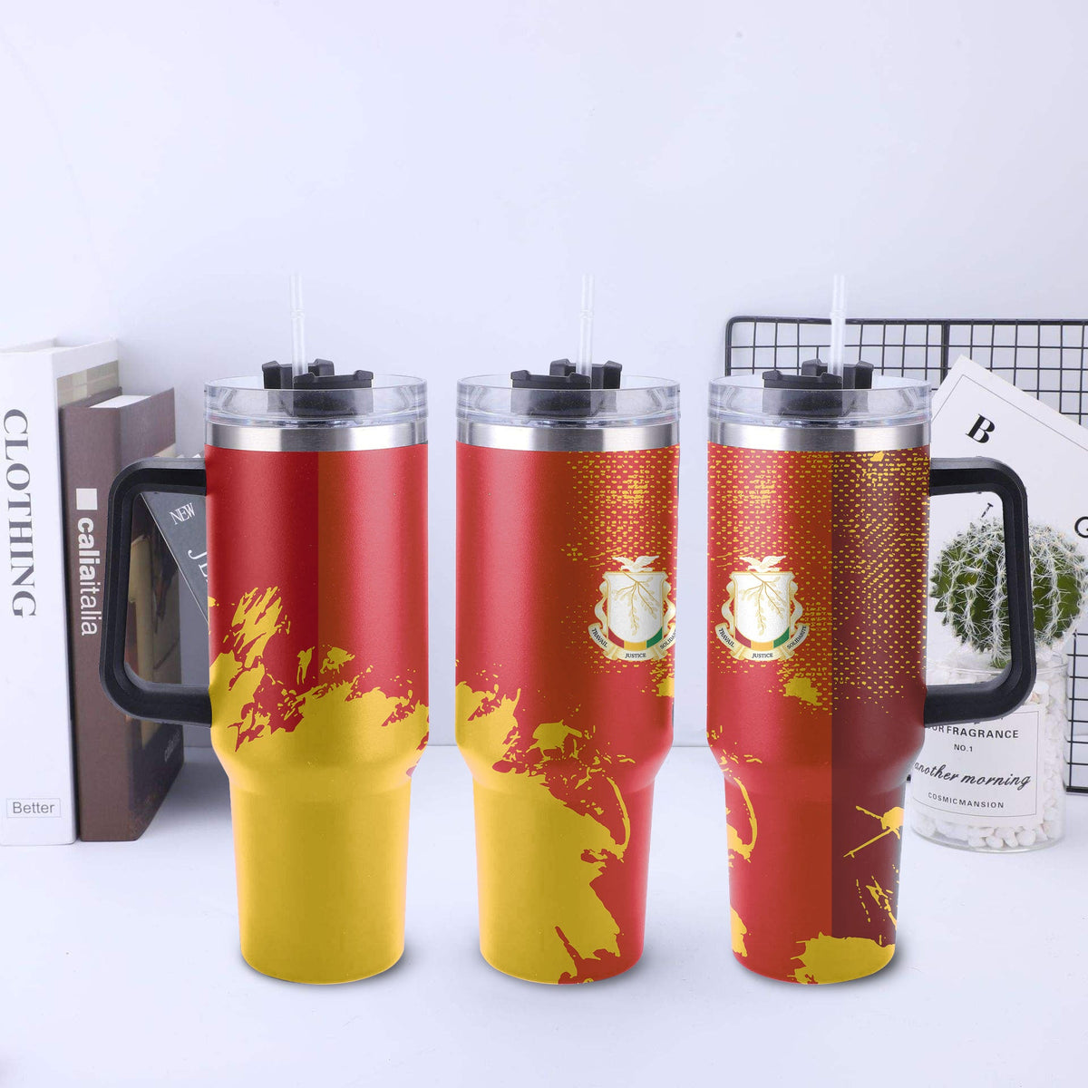 Personalized Republique du Congo Tumbler With Handle Coat Of Arms African Pattern LT15 main image 0