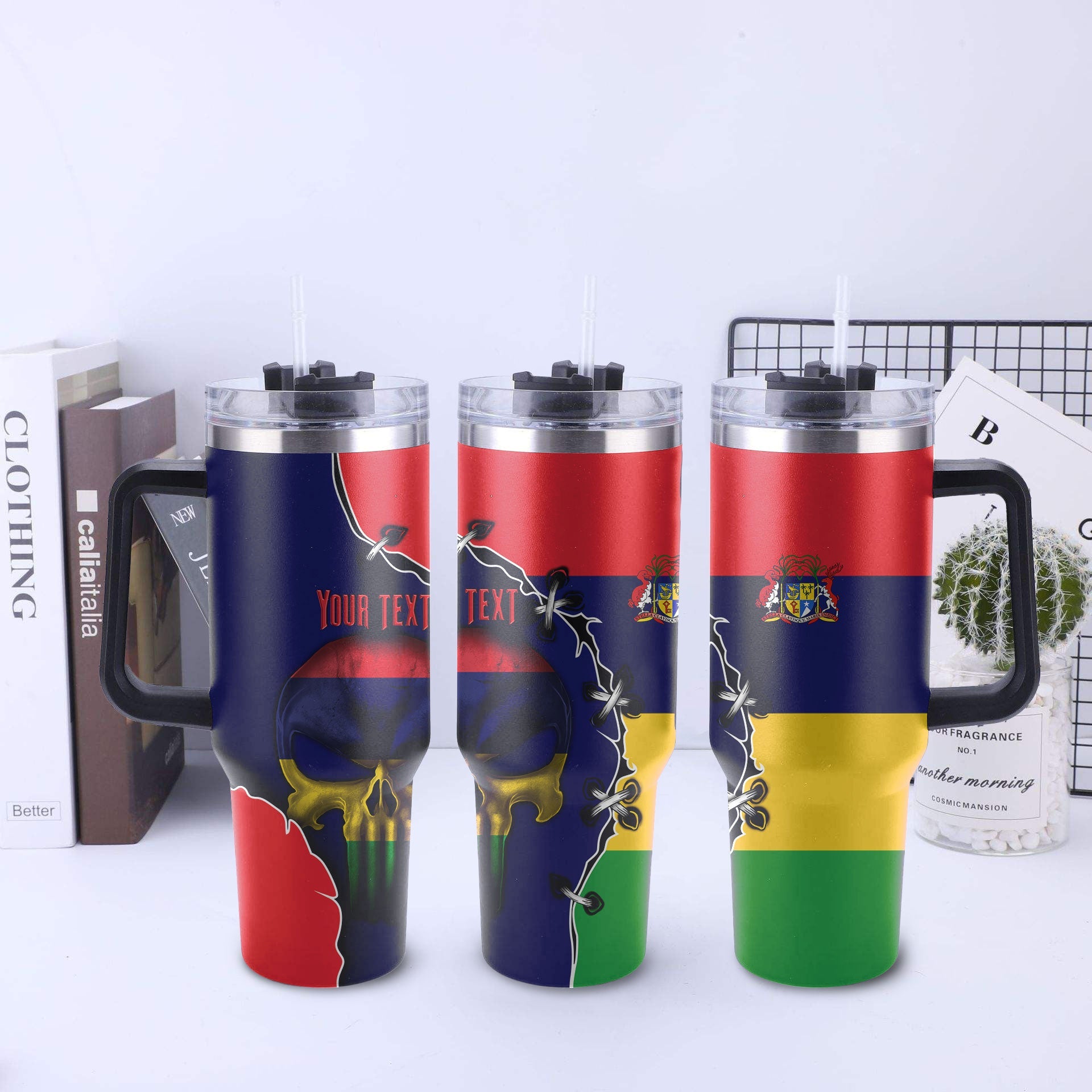 Personalised Afro Seychelles Skinny Tumbler Sailfish With Coat Of Arms LT15 main image 0