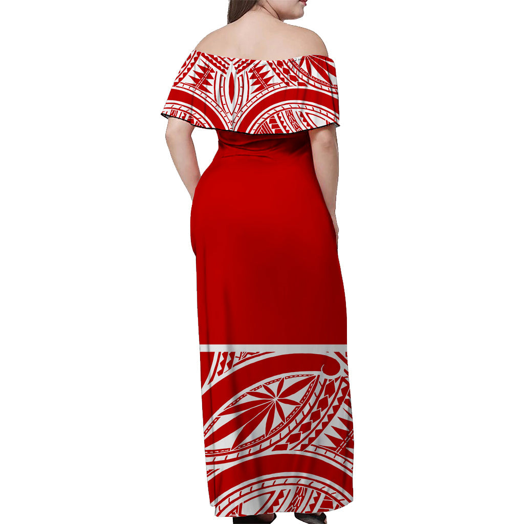 Hawaii Off Shoulder Long Dress Polynesia King Kamehameha Kanaka Maoli Red main image 1