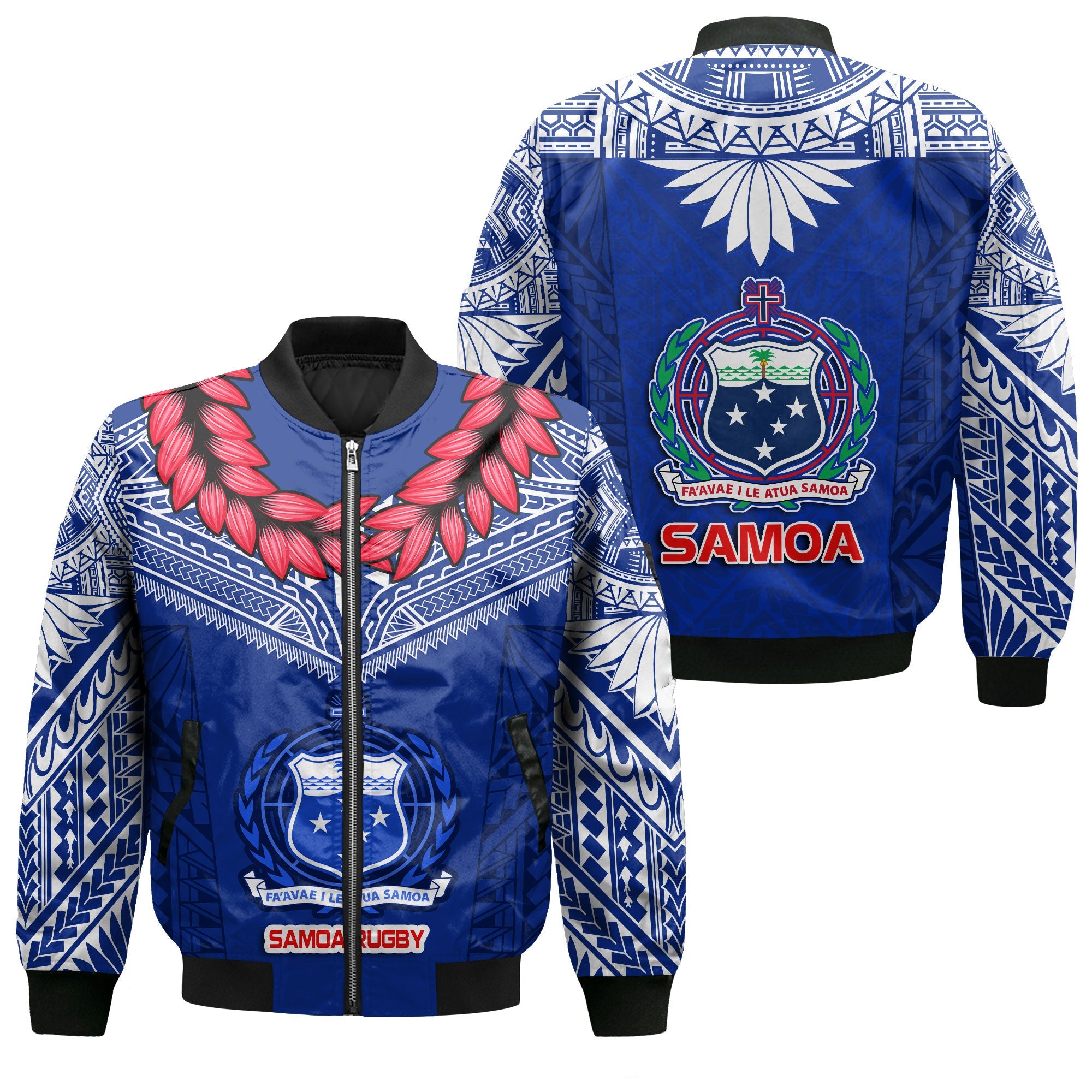 (Custom Text And Number) Samoa Rugby Bomber Jacket Manu Samoa 7s Ginger Blue Polynesian LT14 main image 0