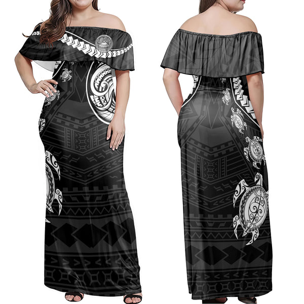 Seal Of American Samoa Off Shoulder Long Dress Turtle Style