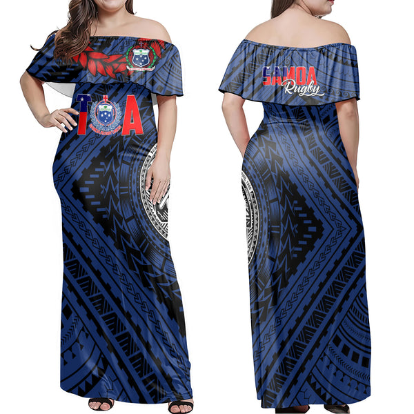 Samoa TOA Rugby Off Shoulder Long Dress Ulafala Style