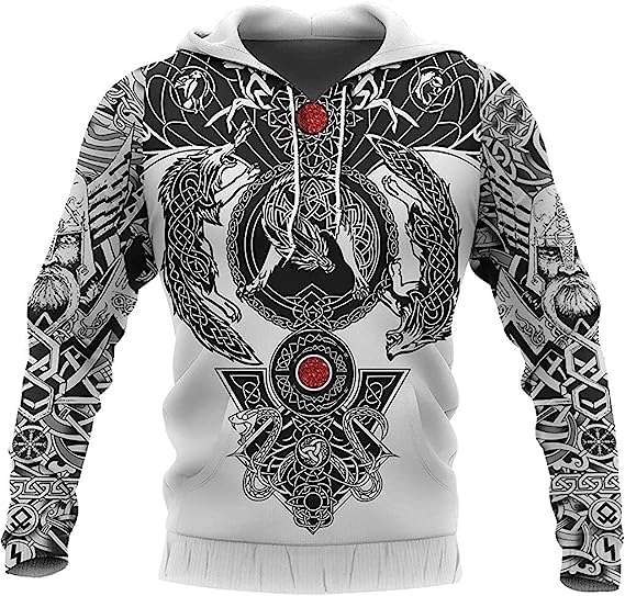 Viking Hoodie Nordic Odin Fenrir Wolf Celtra Chain White Style