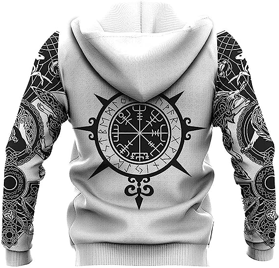 Viking Hoodie Nordic Odin Fenrir Wolf Celtra Chain White Style