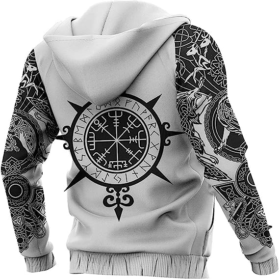 Viking Hoodie Nordic Odin Fenrir Wolf Celtra Chain White Style