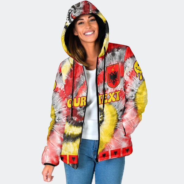 Albania Women Hooded Padded Jacket Custom Tie Dye Style 1