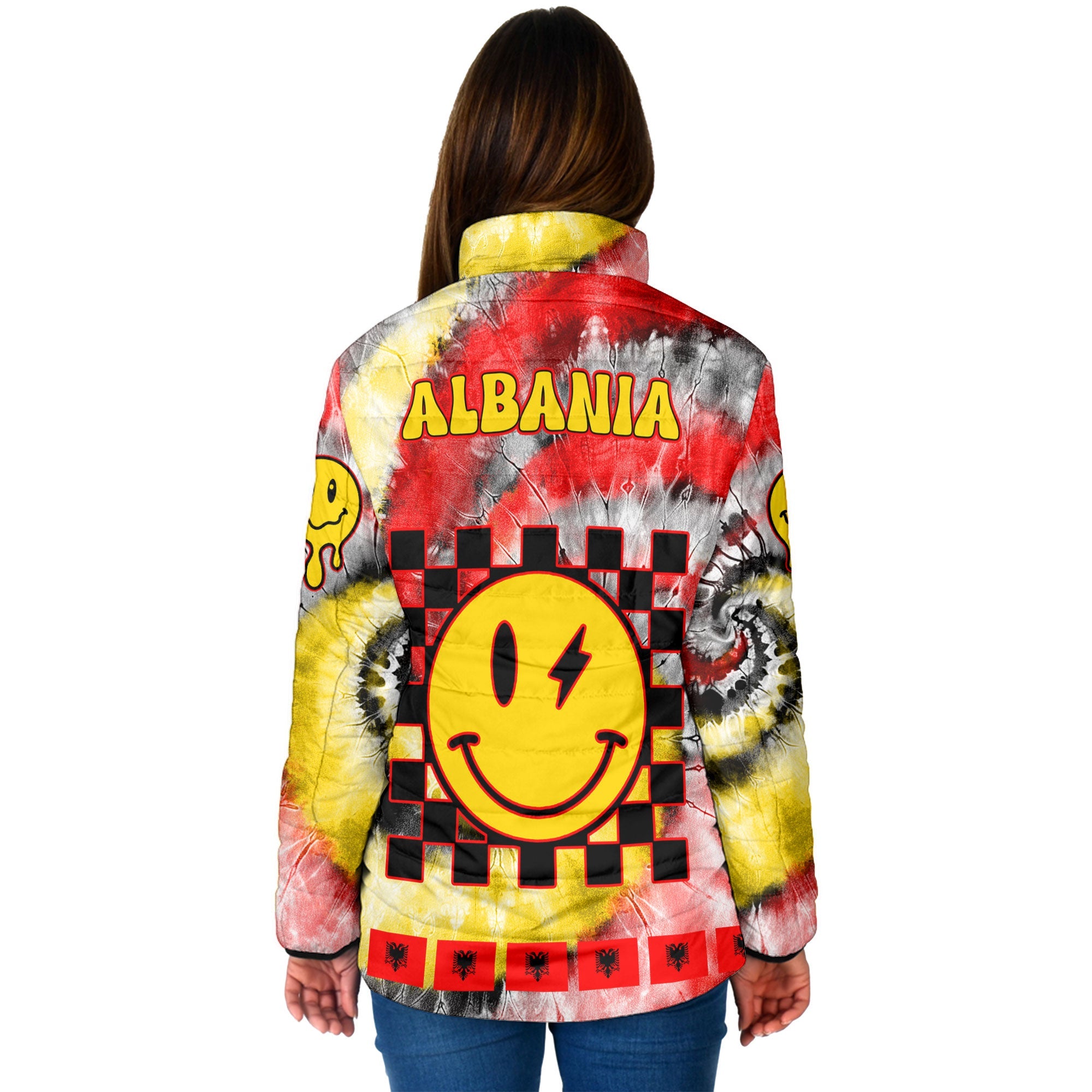 Albania Women Padded Jacket Custom Tie Dye Style 2