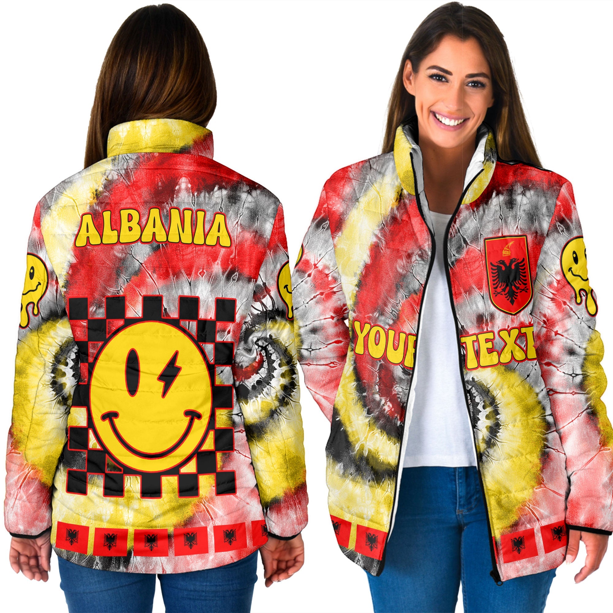 Albania Women Padded Jacket Custom Tie Dye Style 3