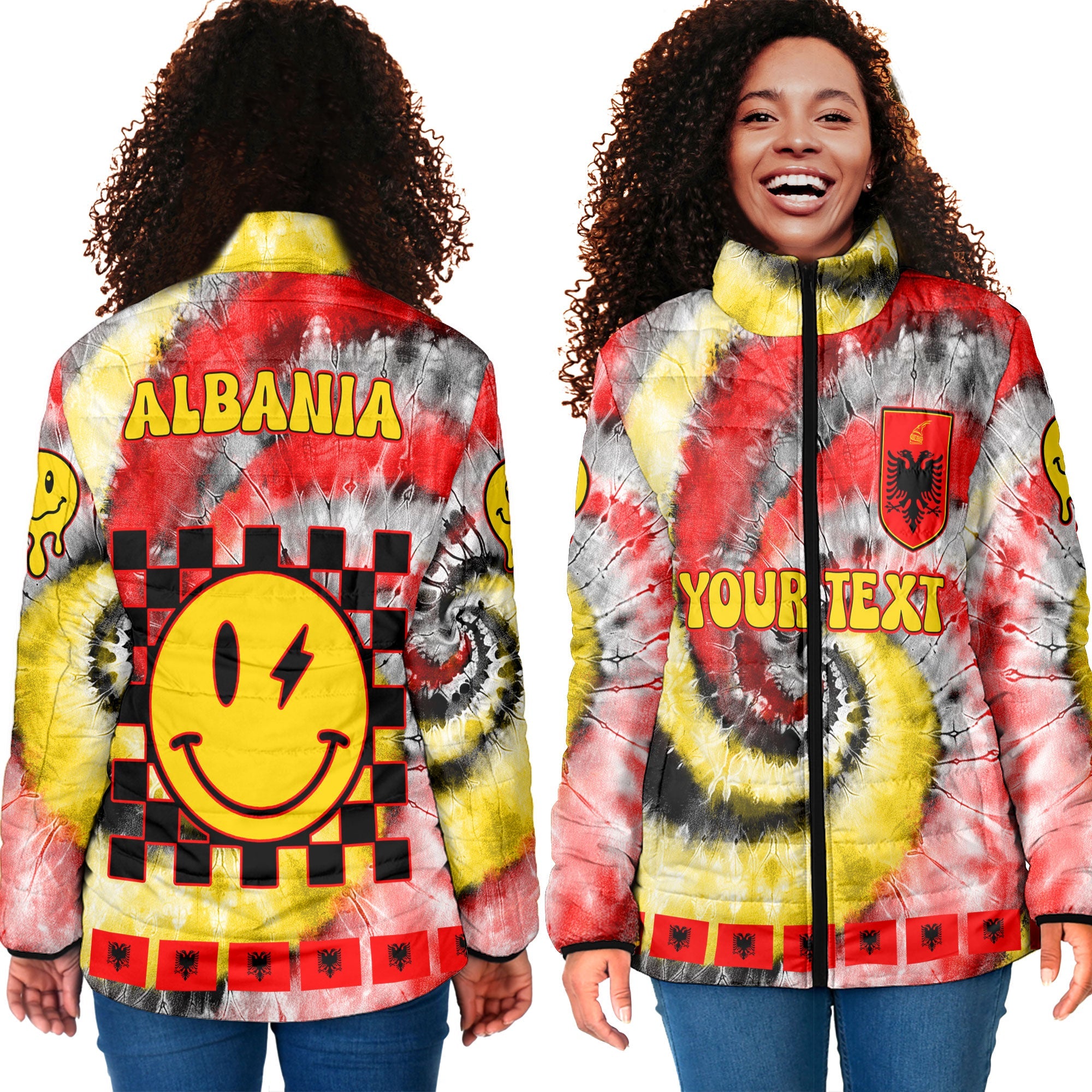 Albania Women Padded Jacket Custom Tie Dye Style 4