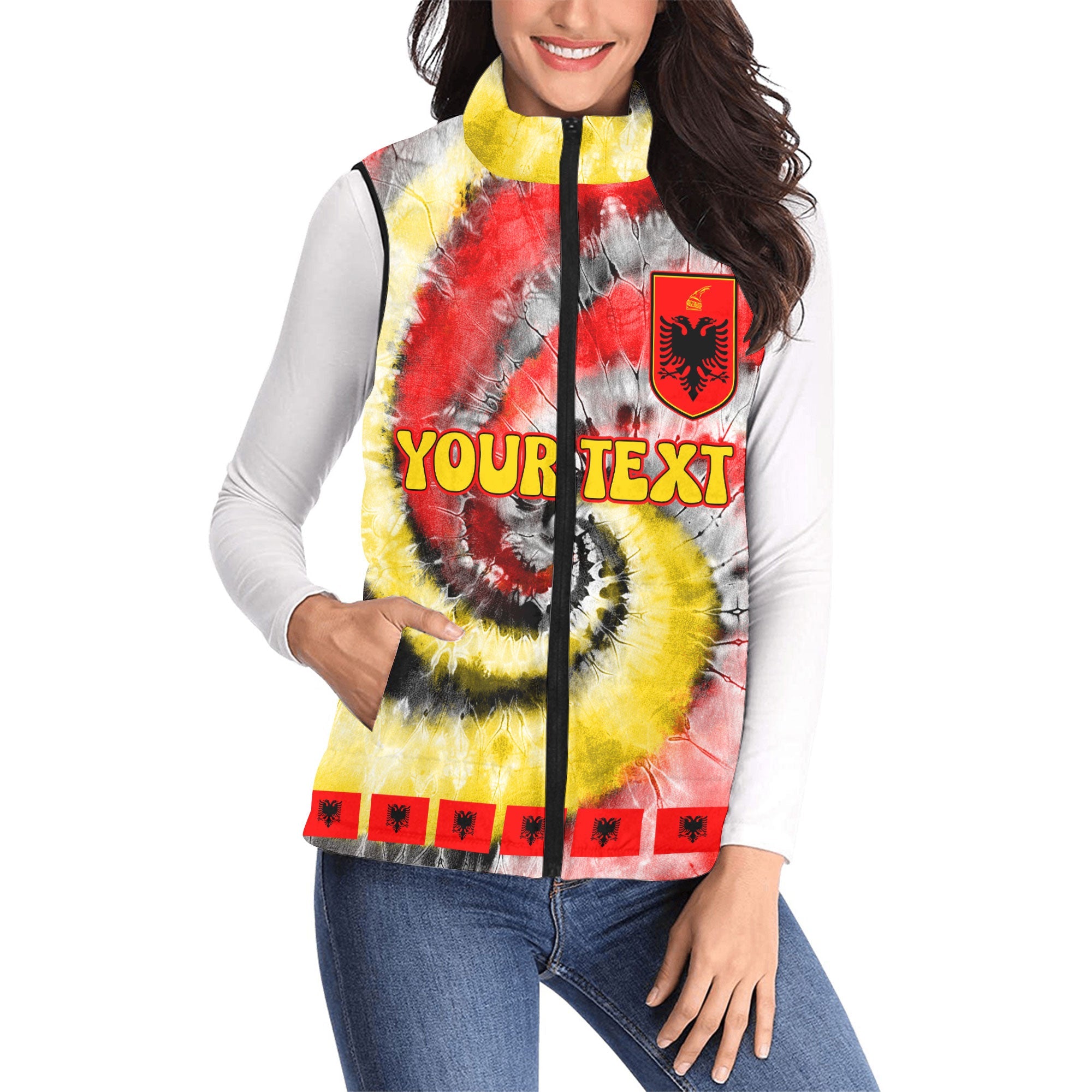 Albania Women Padded Jacket Vest Custom Tie Dye Style 1