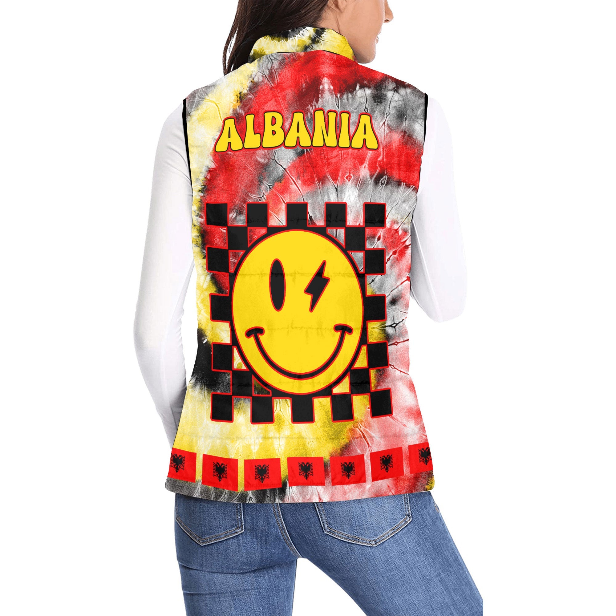 Albania Women Padded Jacket Vest Custom Tie Dye Style 2