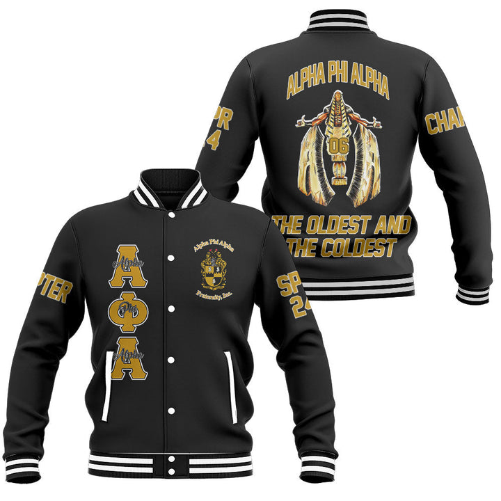 Personalized Alpha Phi Alpha Baseball Jackets Black Alphas The Oldest and The Coldest Style 2