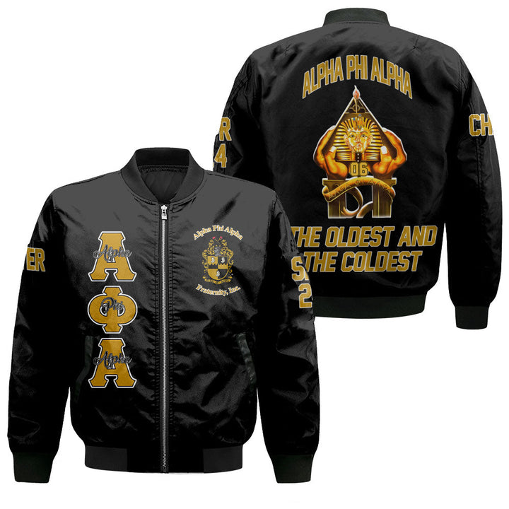 Personalized Alpha Phi Alpha Bomber Jackets Black The Alpha Pyramid 1906 Style