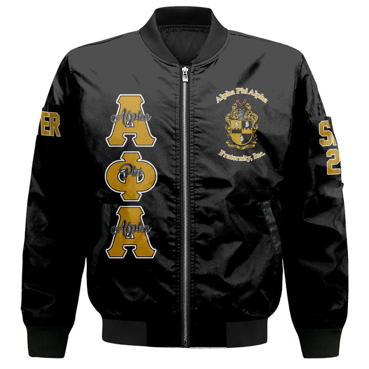 Personalized Alpha Phi Alpha Bomber Jackets Black The Alpha Pyramid 1906 Style