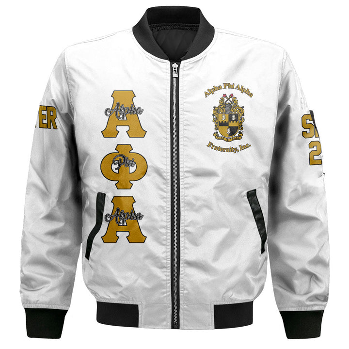 Personalized Alpha Phi Alpha Bomber Jackets White Color The Coldest Alpha Men Style