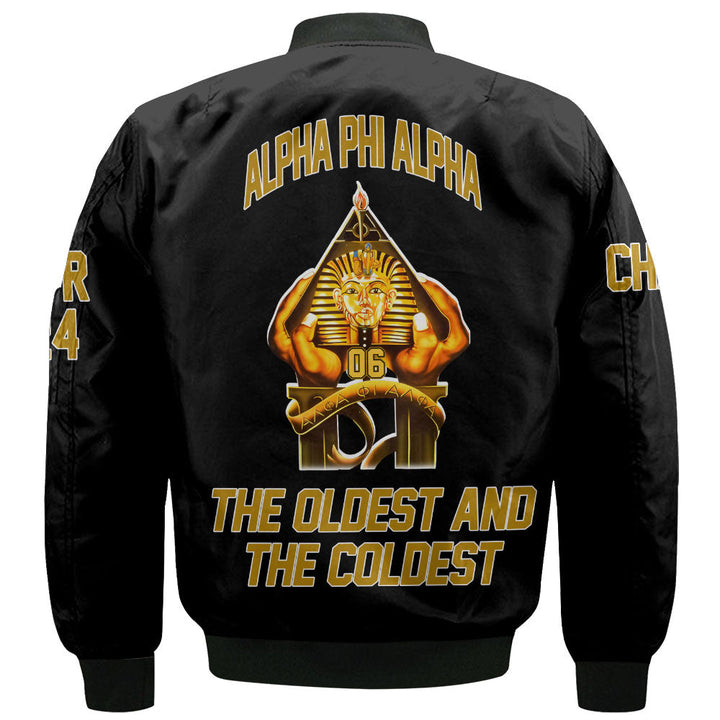 Personalized Alpha Phi Alpha Bomber Jackets Black The Alpha Pyramid 1906 Style