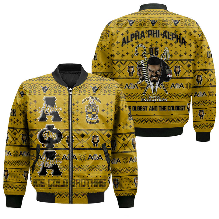 Personalized Alpha Phi Alpha Christmas Golden Bomber Jackets Alpha Ice Cold Brothers Style