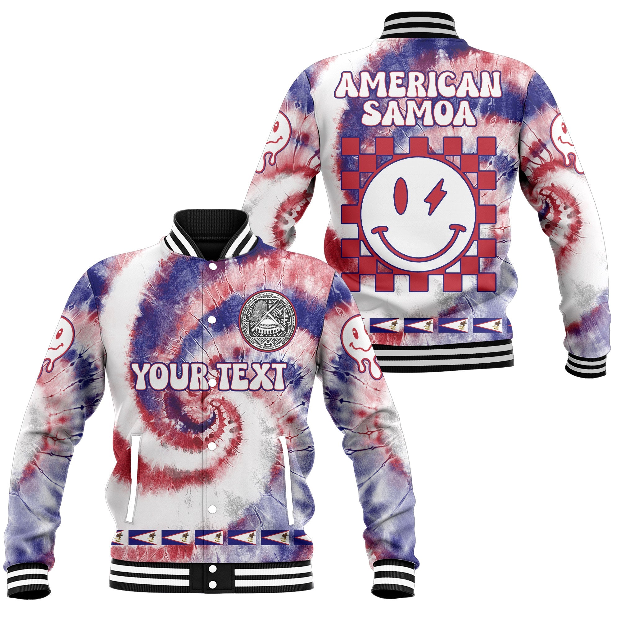 American Samoa Baseball Jacket Custom Tie Dye Style 1