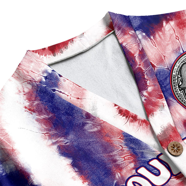 American Samoa Fleece Cardigan Custom Tie Dye Style 1