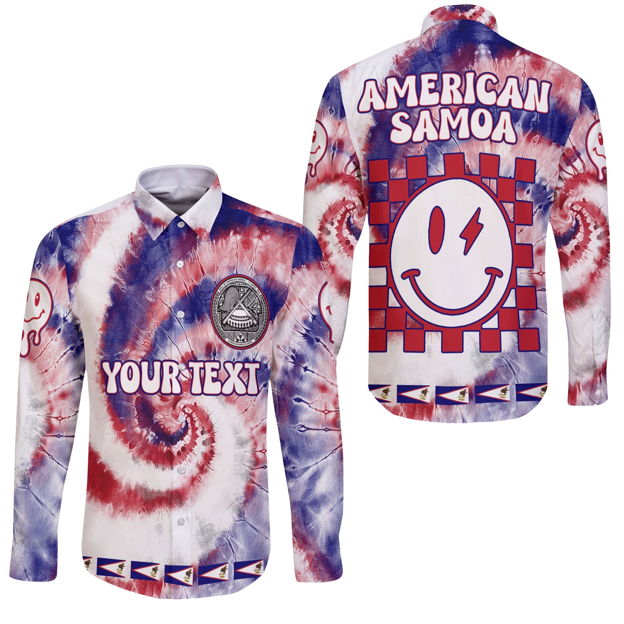 American Samoa Long Sleeve Button Shirt Custom Tie Dye Style 3