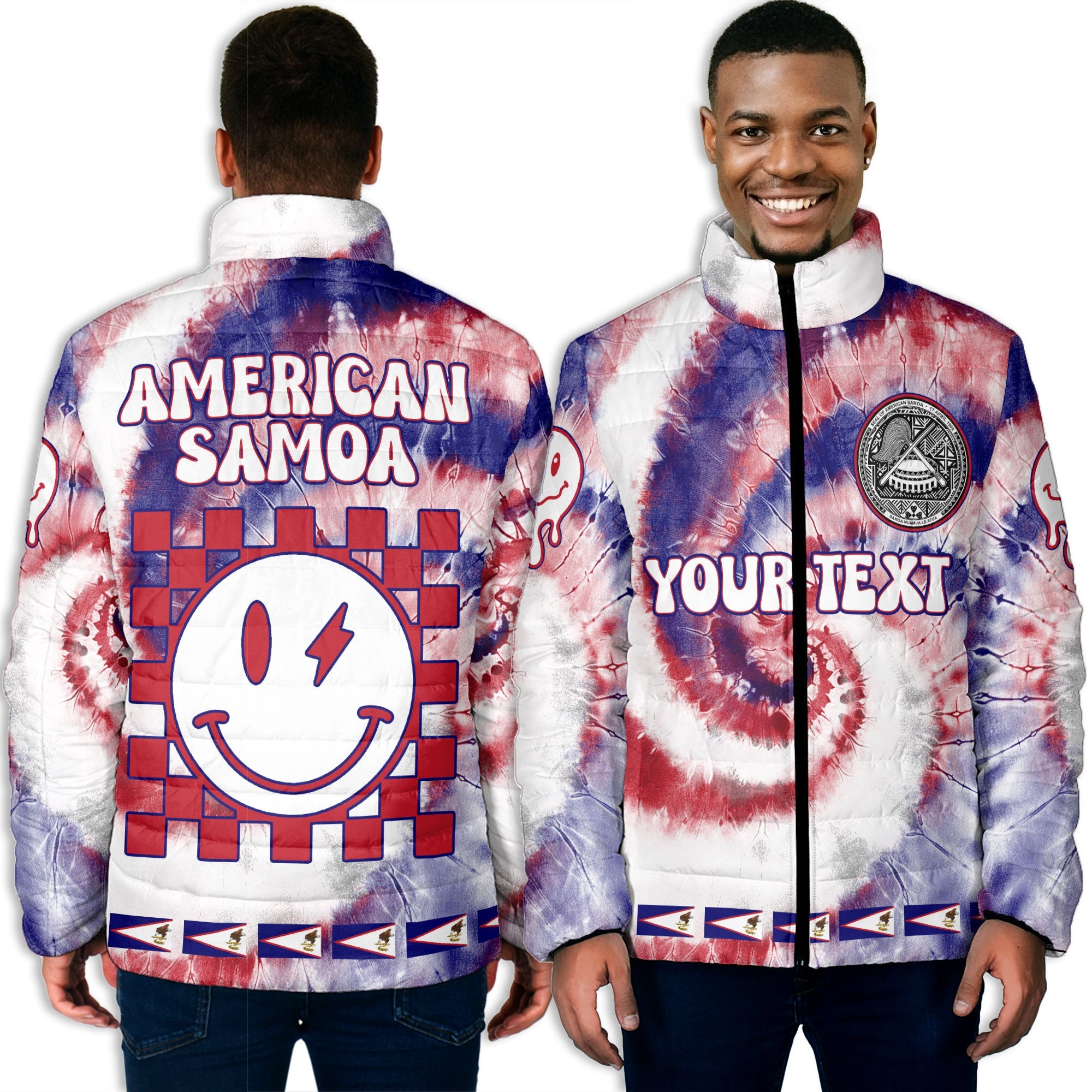 American Samoa Men Padded Jacket Custom Tie Dye Style 3