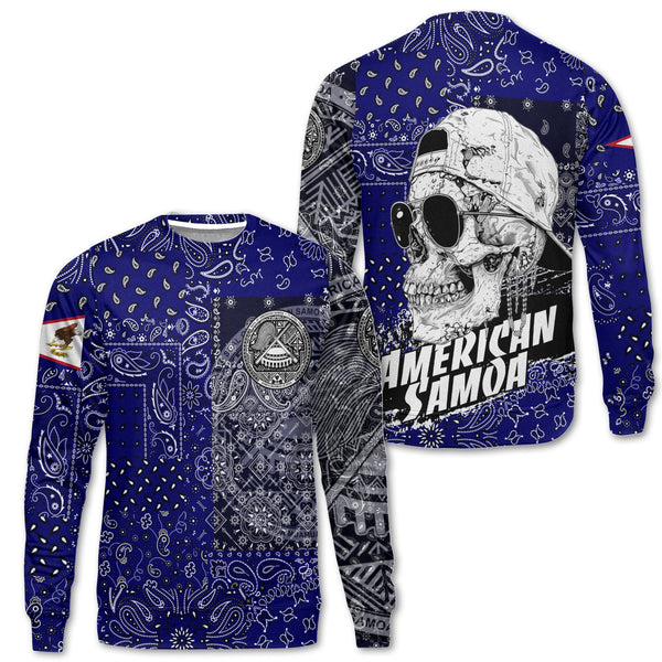 American Samoa Sweatshirt Paisley Flag And Skull Style 1