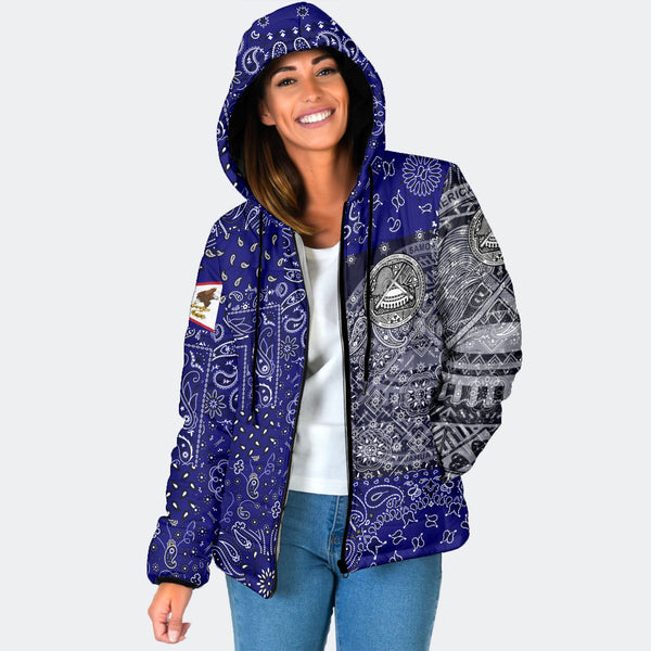 American Samoa Women Hooded Padded Jacket Paisley Flag And Skull Style 1