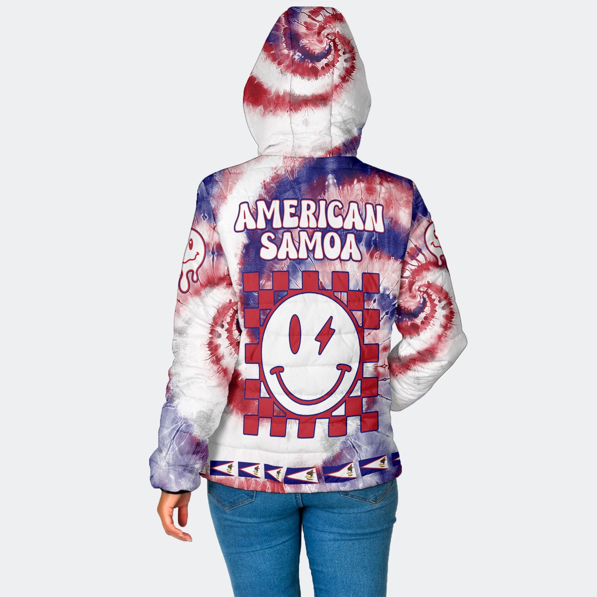 American Samoa Women Hooded Padded Jacket Custom Tie Dye Style 2