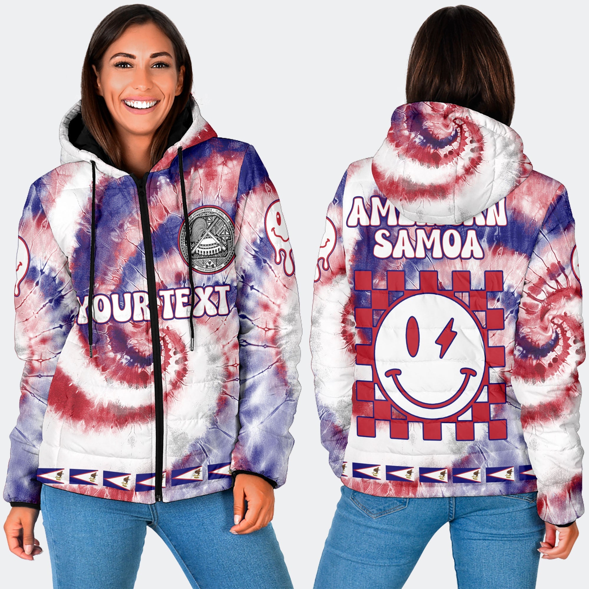 American Samoa Women Hooded Padded Jacket Custom Tie Dye Style 3