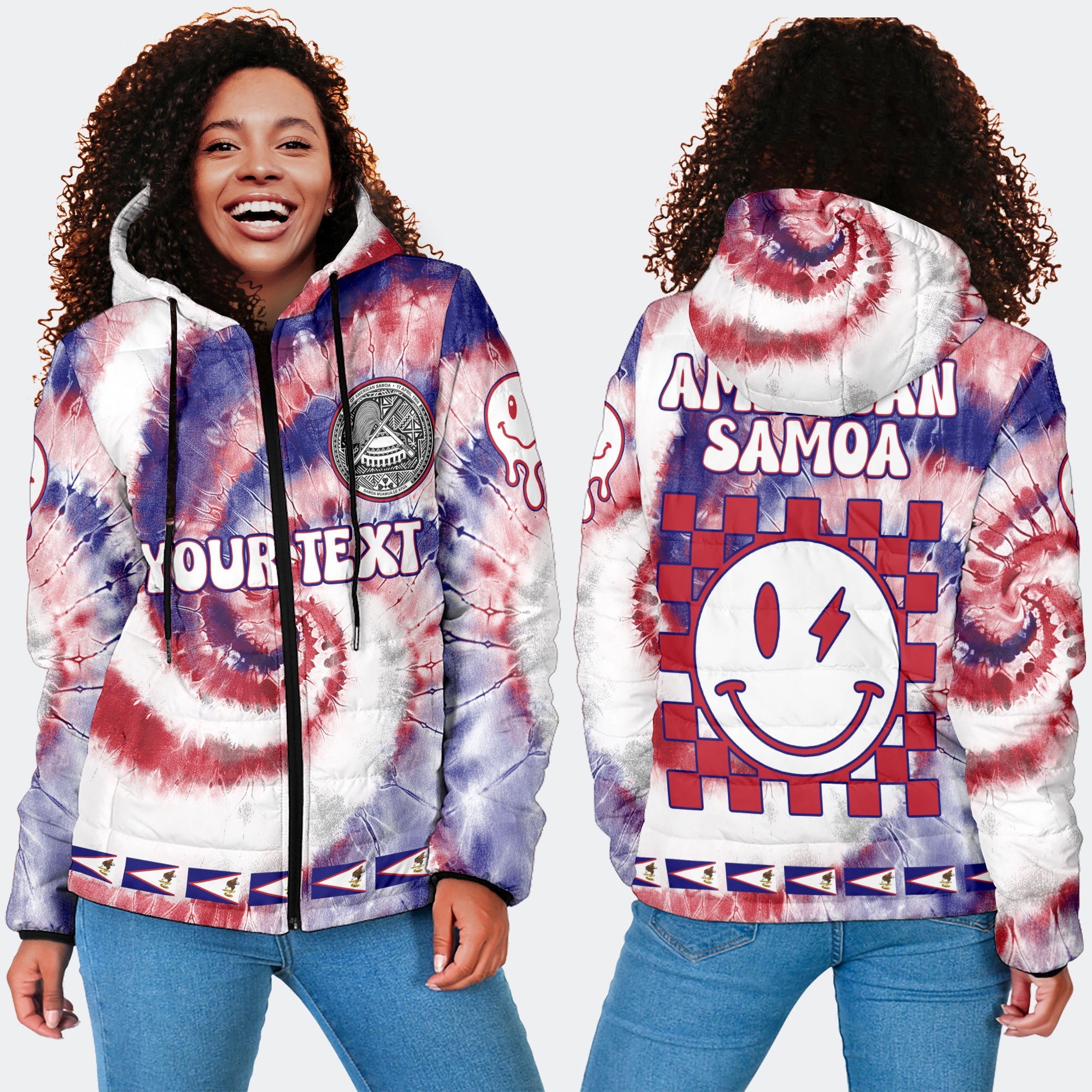 American Samoa Women Hooded Padded Jacket Custom Tie Dye Style 4