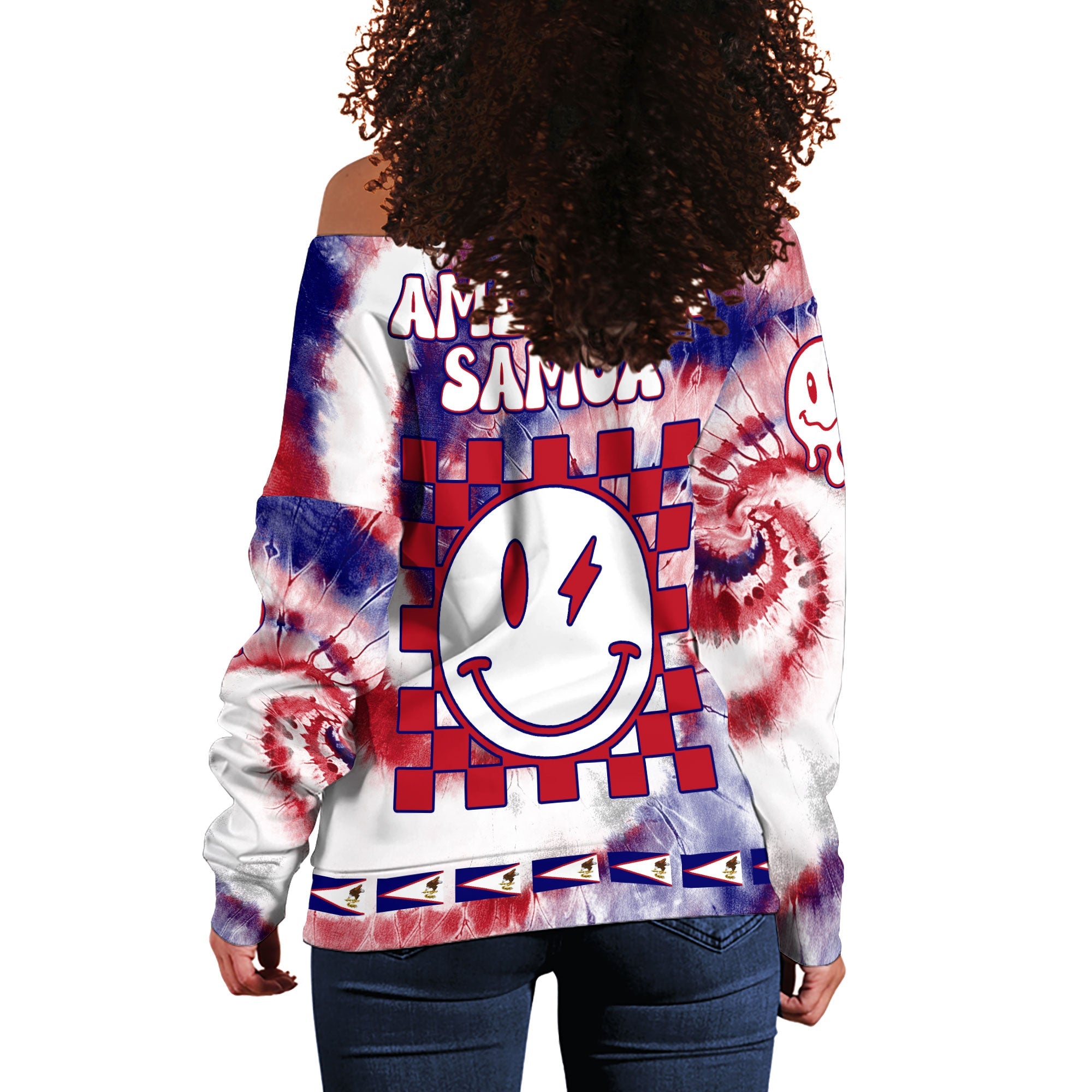 American Samoa Women Off Shoulder Sweatshirt Custom Tie Dye Style 1