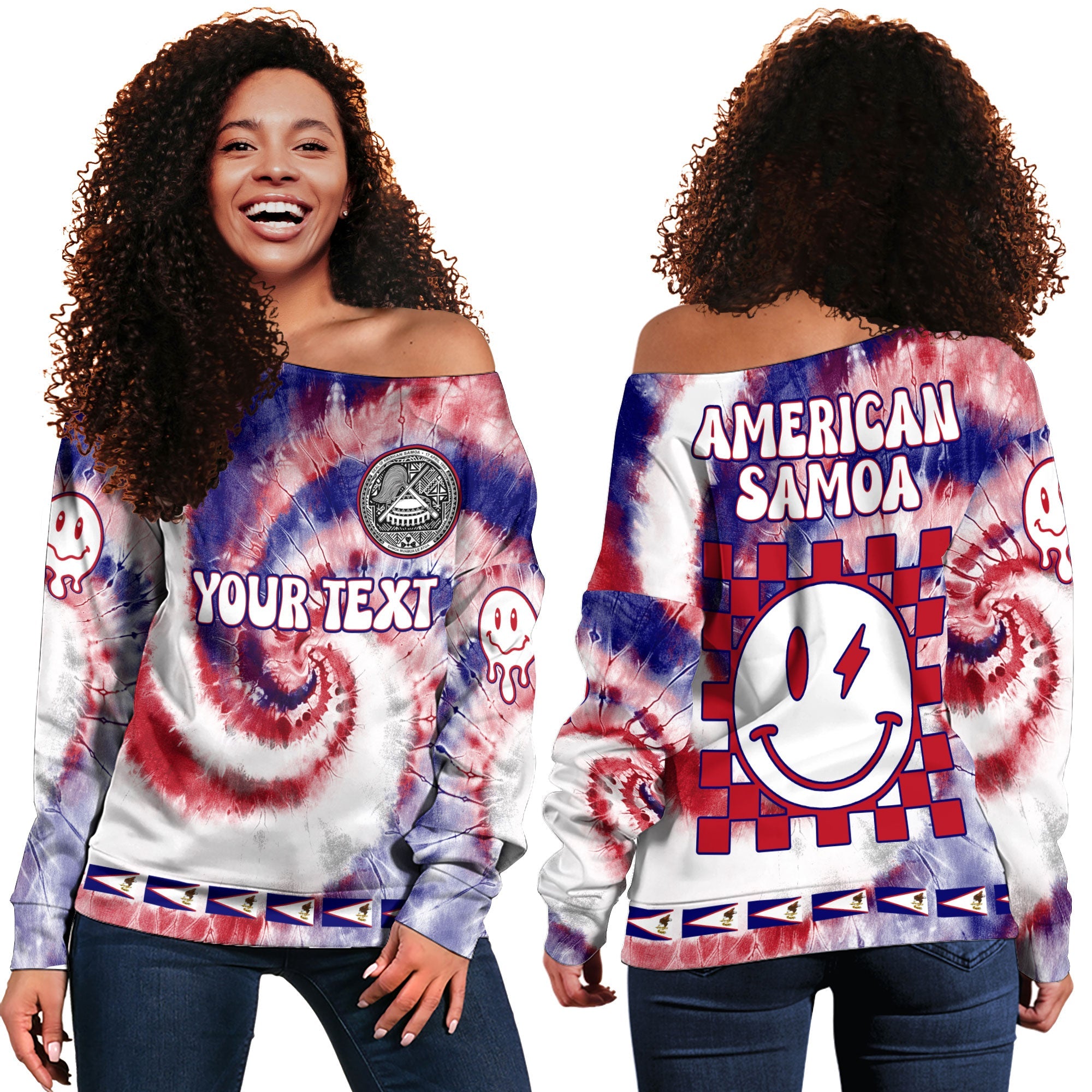 American Samoa Women Off Shoulder Sweatshirt Custom Tie Dye Style 2