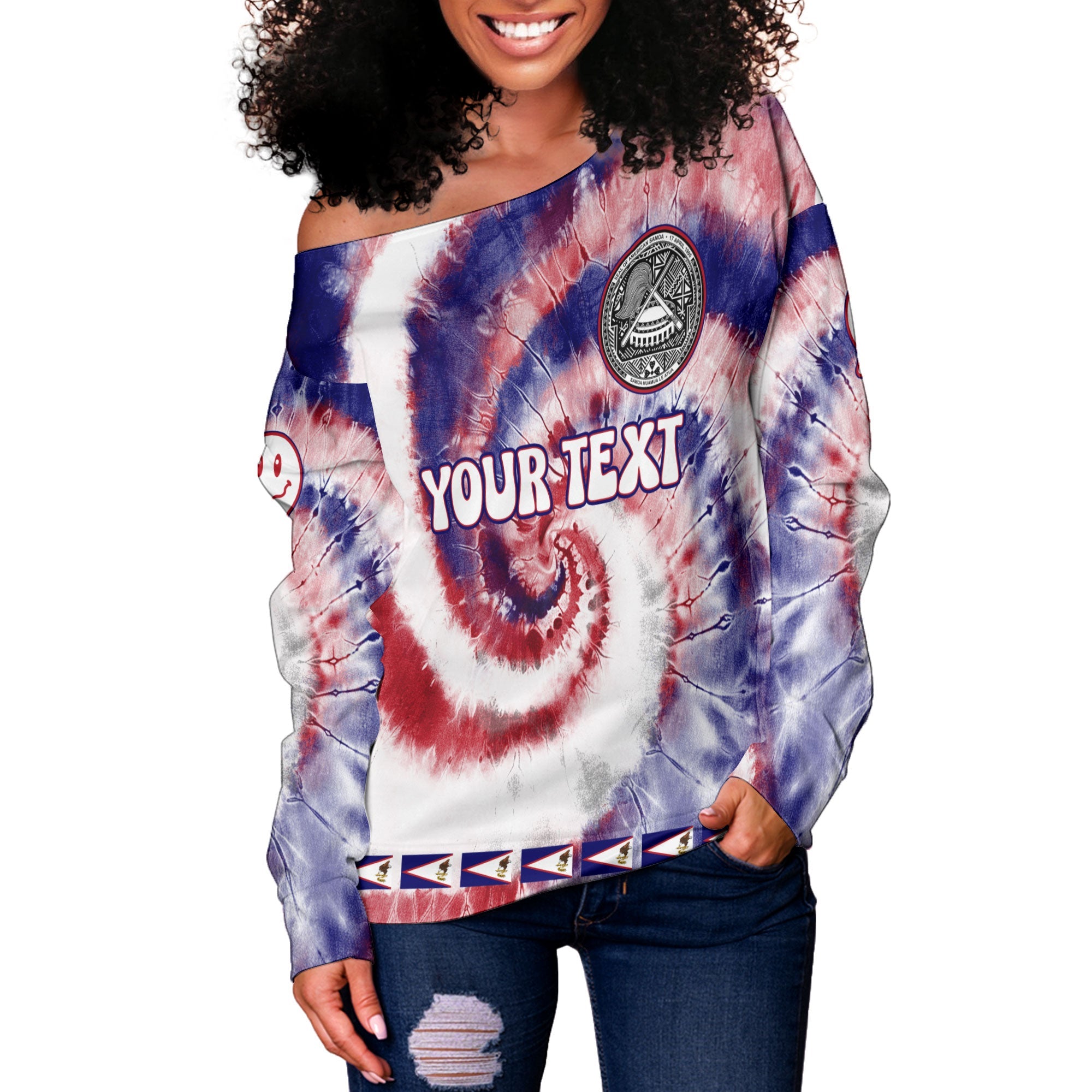 American Samoa Women Off Shoulder Sweatshirt Custom Tie Dye Style 3