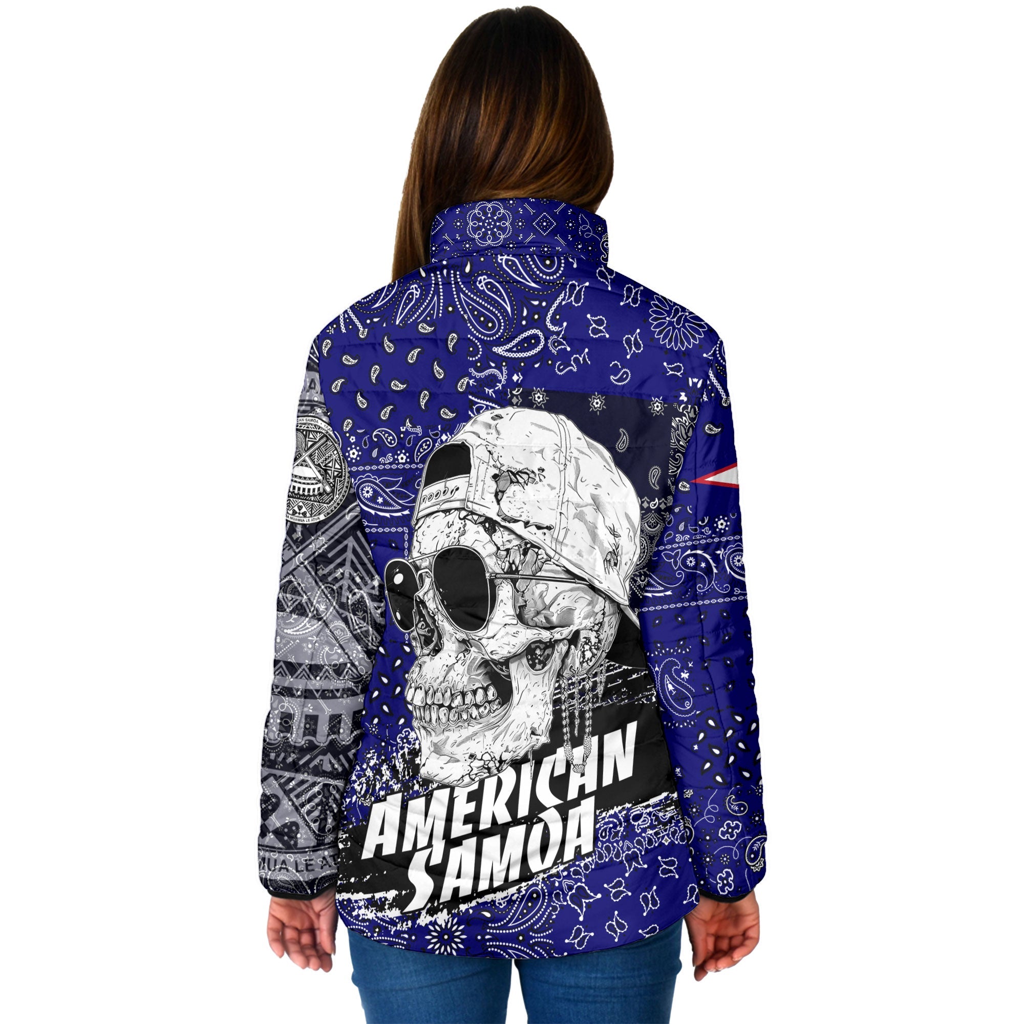 American Samoa Women Padded Jacket Paisley Flag And Skull Style 2