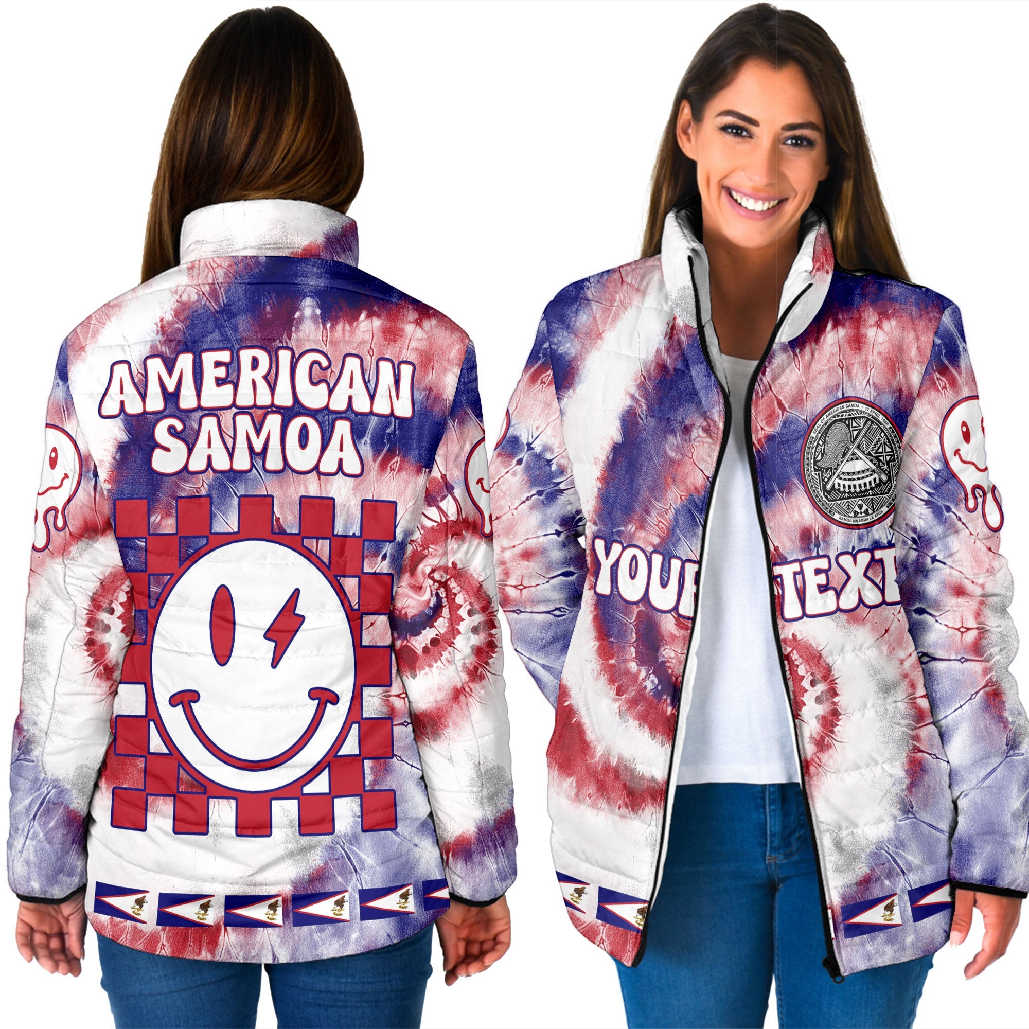 American Samoa Women Padded Jacket Custom Tie Dye Style 3