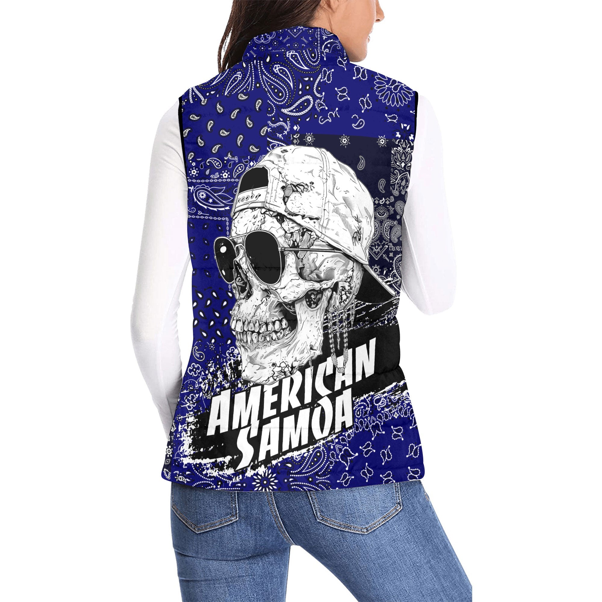 American Samoa Women Padded Jacket Vest Paisley Flag And Skull Style 2