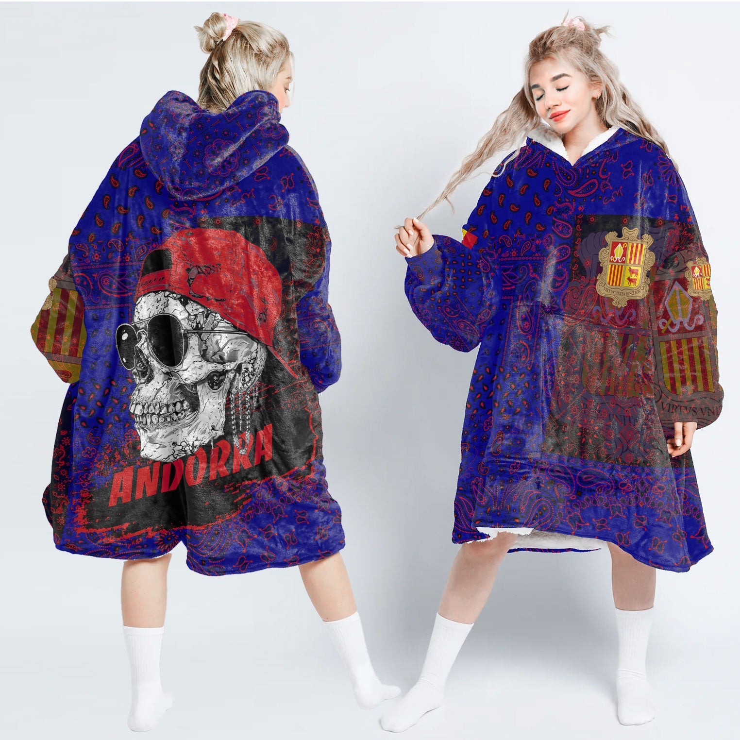 Andorra Hoodie Blanket Paisley Flag And Skull Style 1