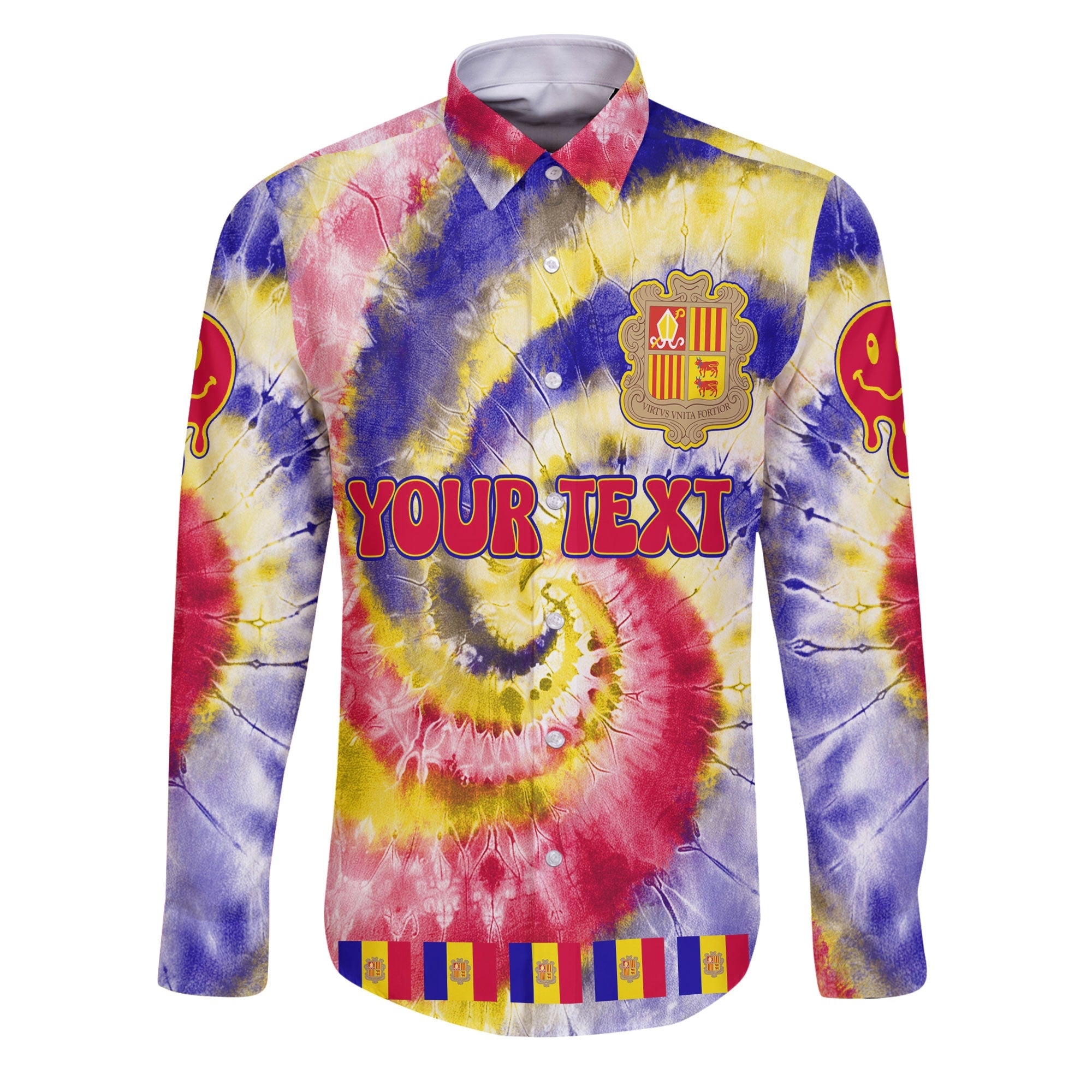 Andorra Long Sleeve Button Shirt Custom Tie Dye Style 1