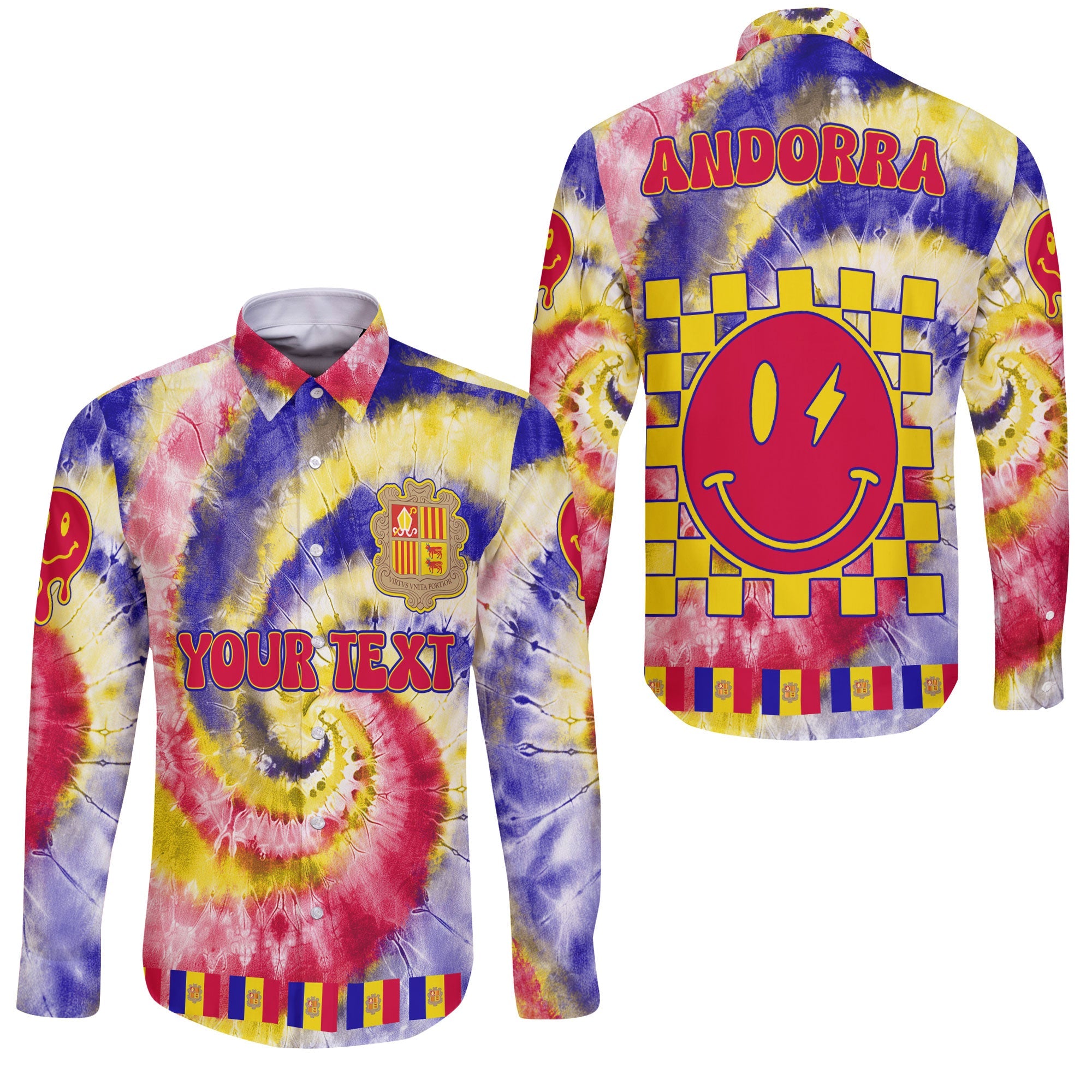 Andorra Long Sleeve Button Shirt Custom Tie Dye Style 3