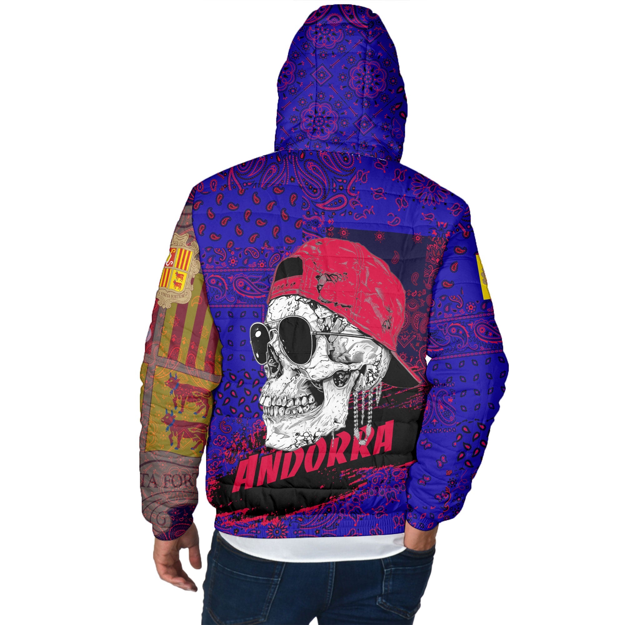 Andorra Men Hooded Padded Jacket Paisley Flag And Skull Style 3