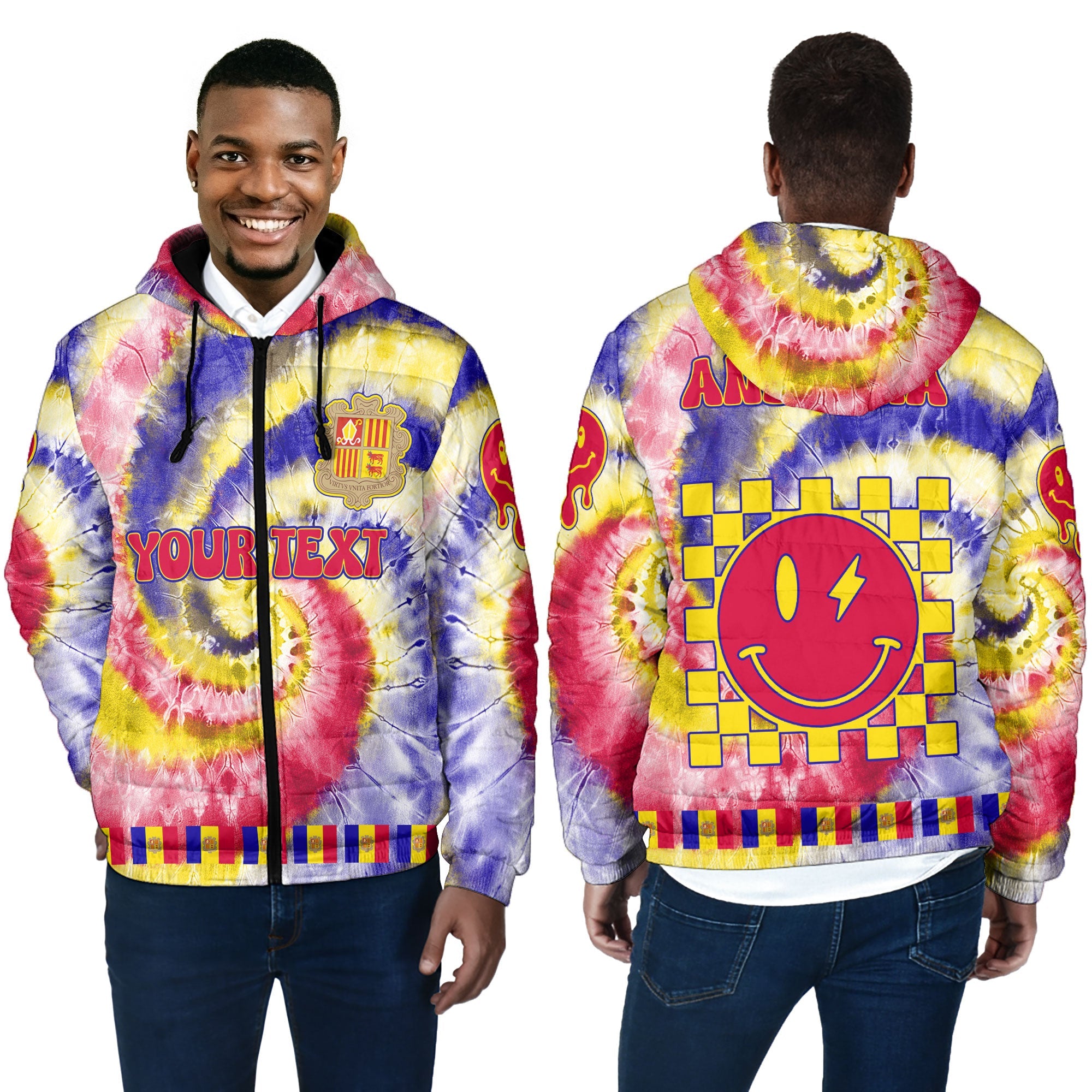 Andorra Men Hooded Padded Jacket Custom Tie Dye Style 4