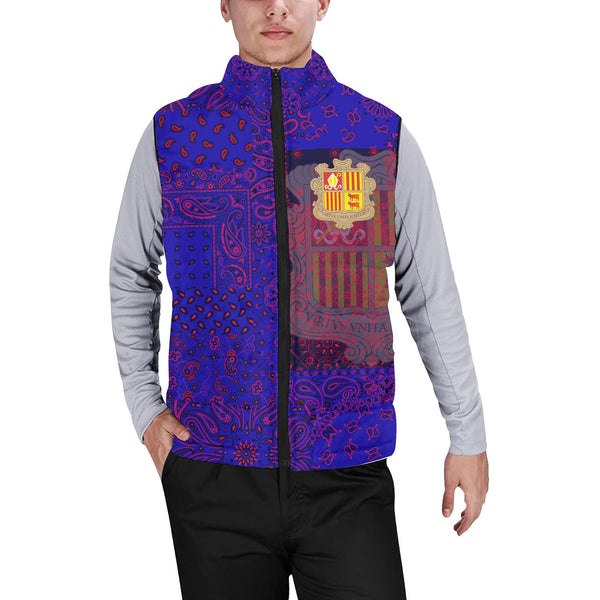 Andorra Men Padded Jacket Vest Paisley Flag And Skull Style 1