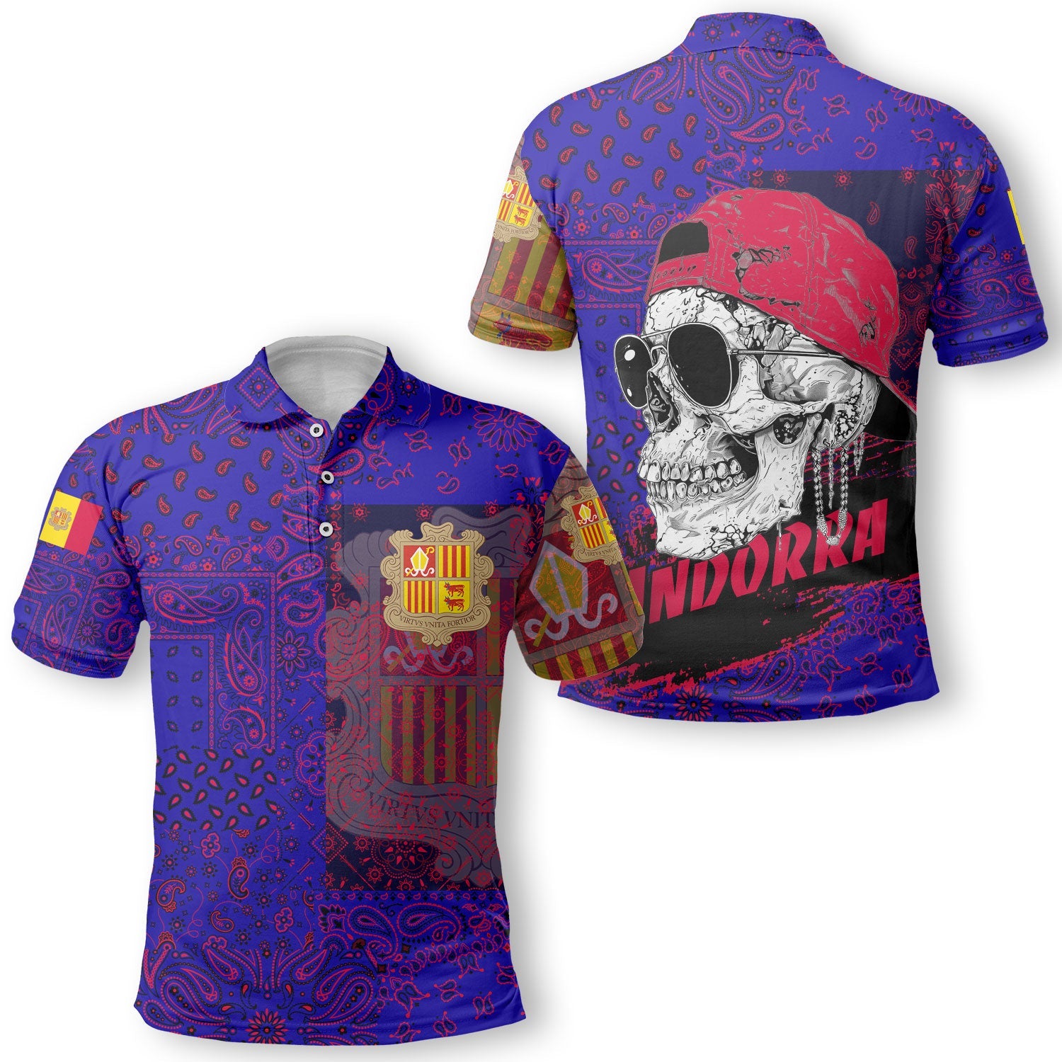 Andorra Polo Shirt Paisley Flag And Skull Style 1