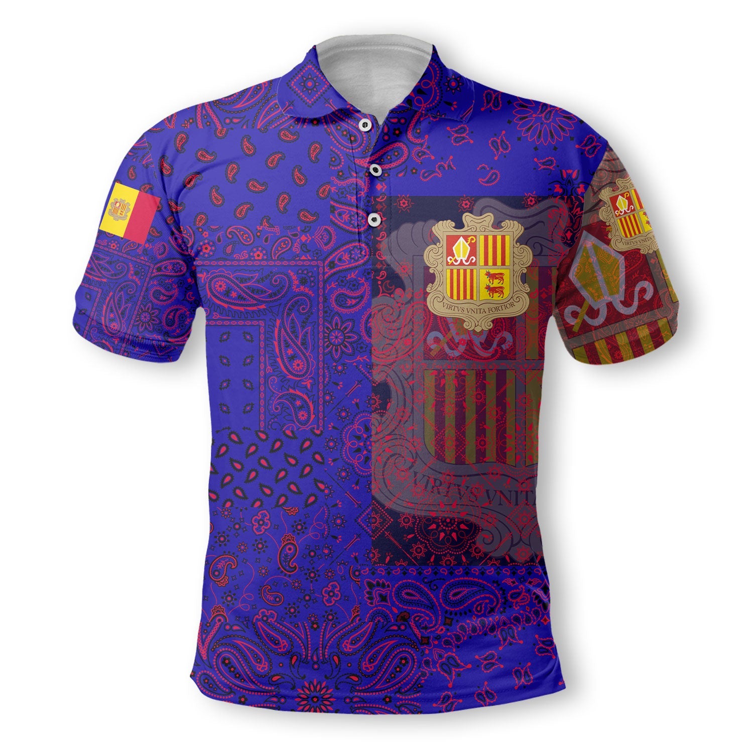 Andorra Polo Shirt Paisley Flag And Skull Style 2