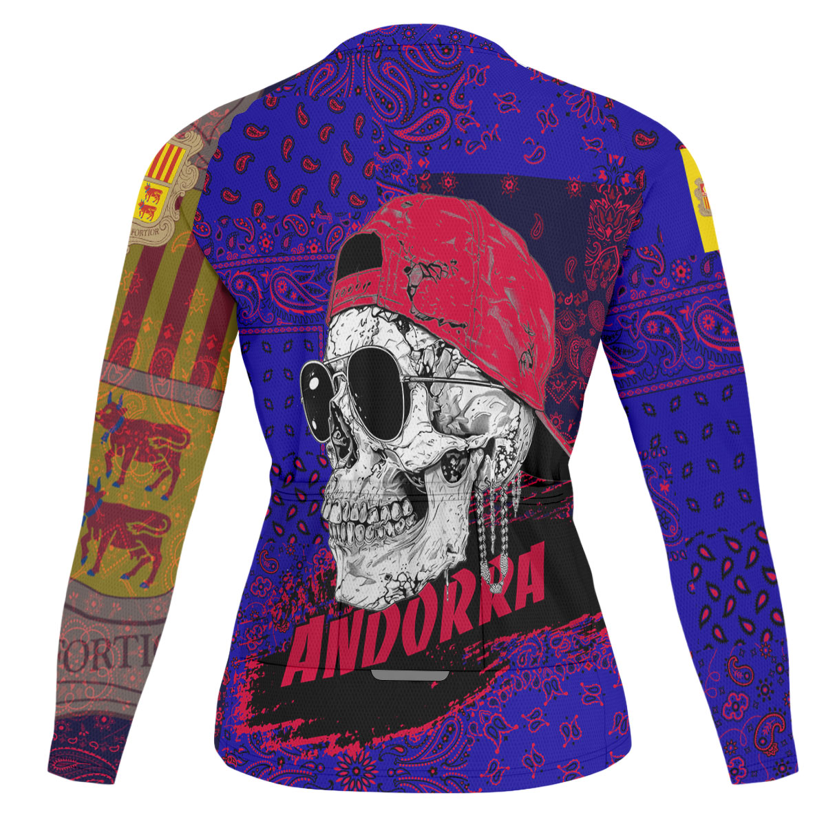 Andorra Raglan Men Cycling Jersey Long Sleeve Paisley Flag And Skull Style 3