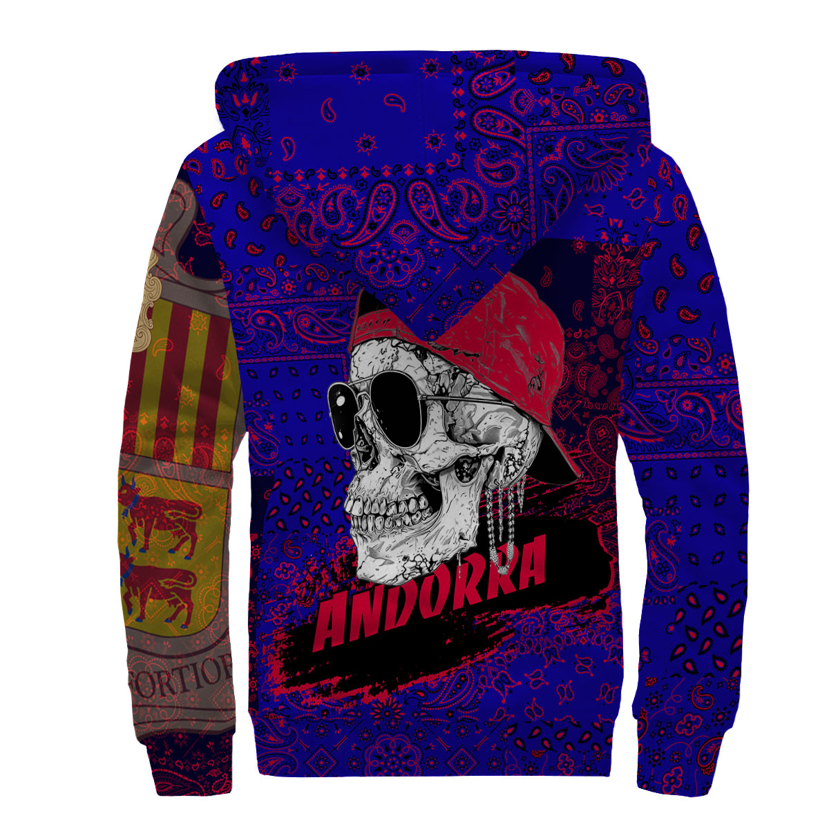 Andorra Sherpa Hoodie Paisley Flag And Skull Style 2