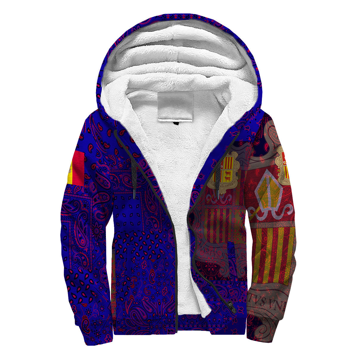 Andorra Sherpa Hoodie Paisley Flag And Skull Style 3