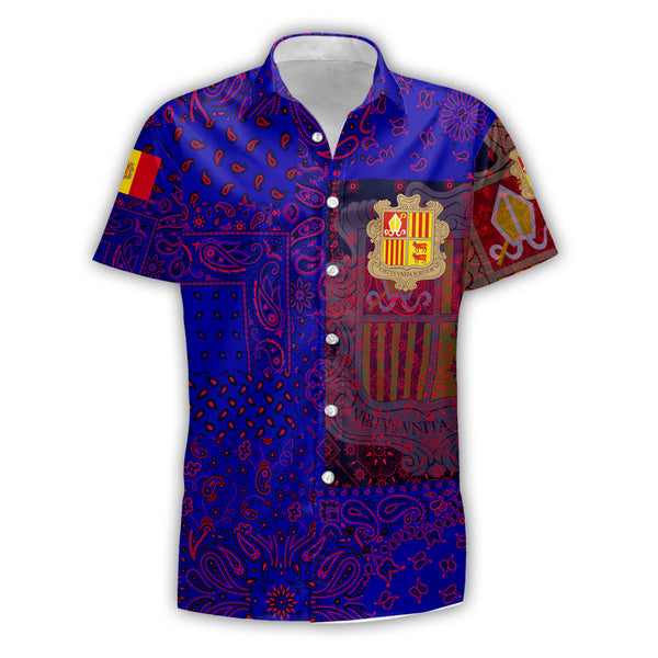 Andorra Short Sleeve Shirt Paisley Flag And Skull Style 1