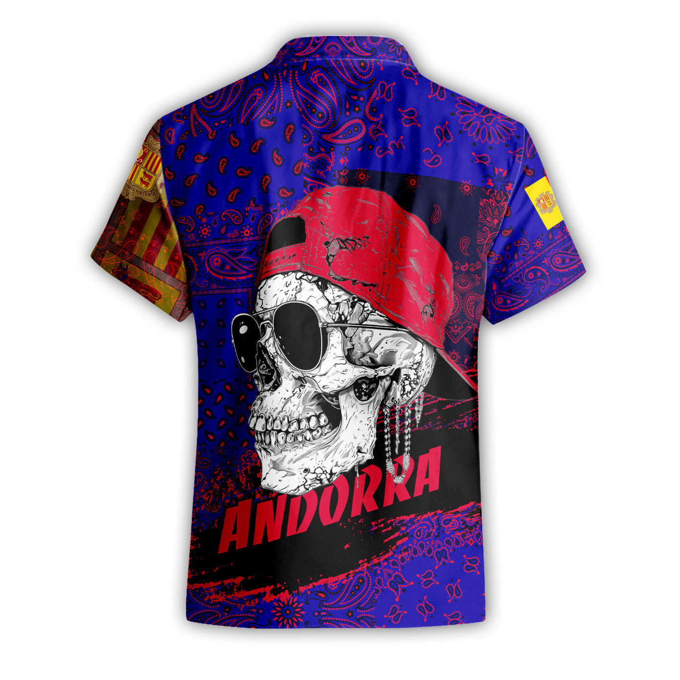 Andorra Short Sleeve Shirt Paisley Flag And Skull Style 2